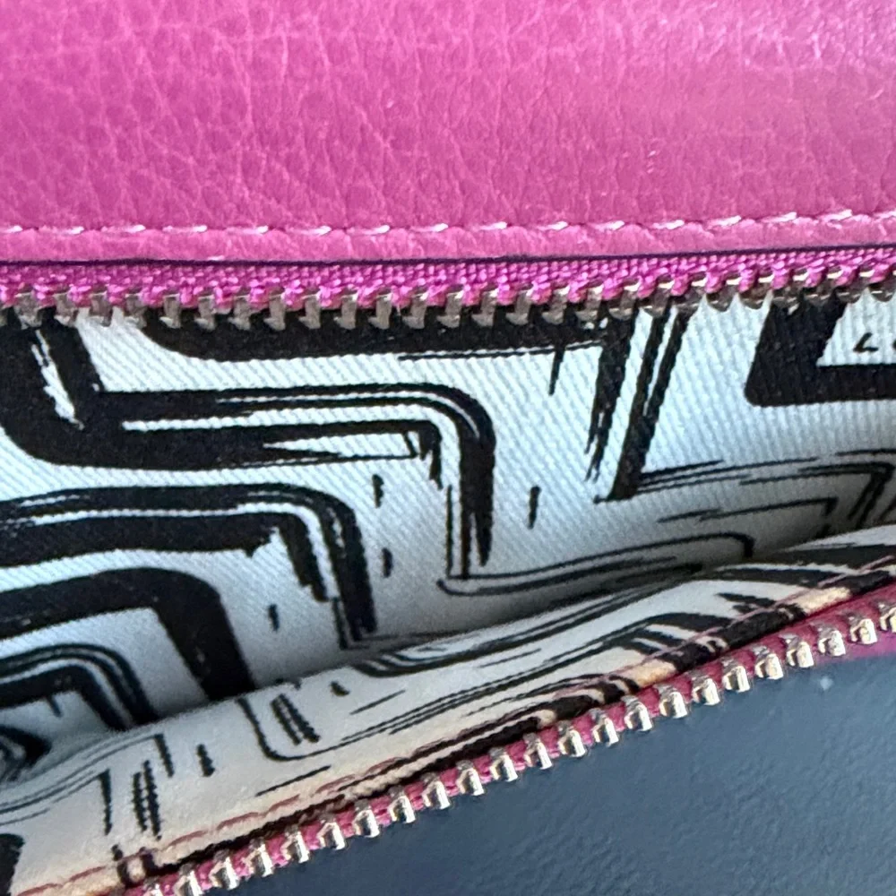 Lodis Pink Pebbled Leather Wallet Clutch Organizer